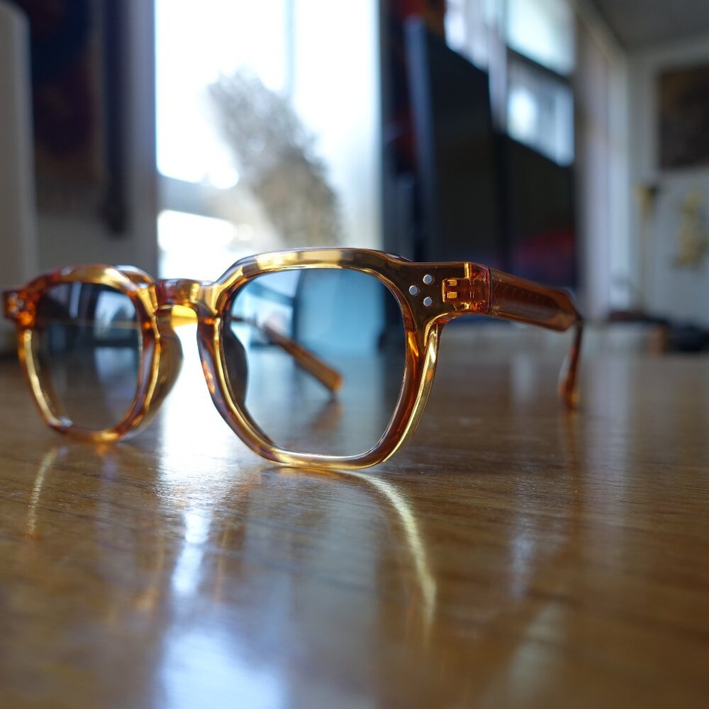 Amber Tortoiseshell Sunglasses - Blue Gradient Lenses